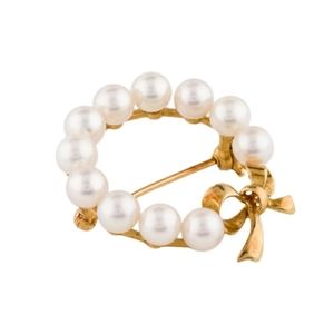 Mikimoto 14K Gold Pearl Wreath Brooch